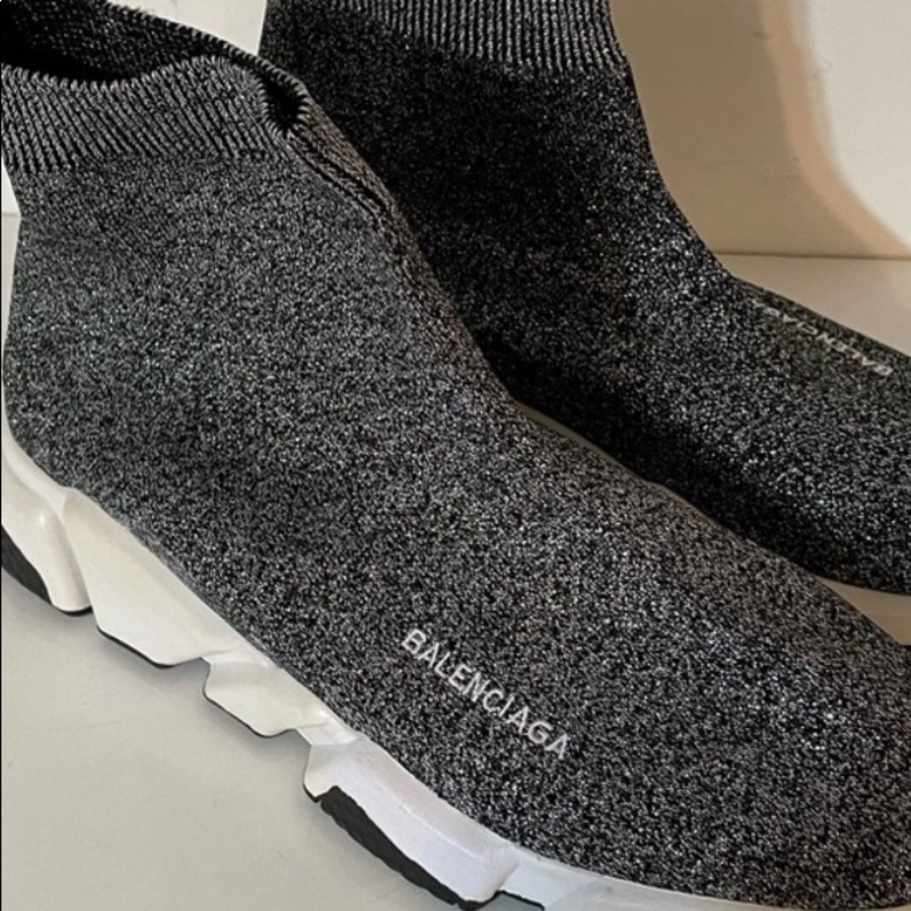 shoe socks in metallic silver